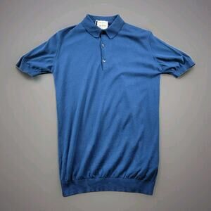 John Smedley x Todd Snyder Finchley Sea Island Cotton Polo Shirt size S Blue